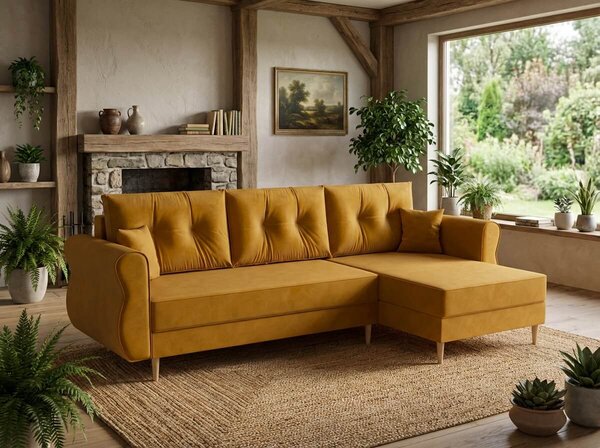 Canapea extensibila de colt SILVIANO, mustar, reversibila, 230x140 cm