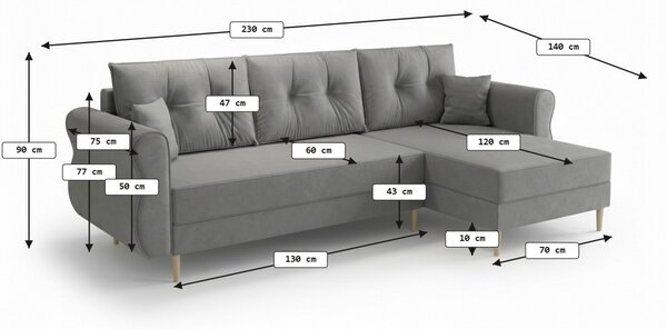 Canapea extensibila de colt SILVIANO, crem, reversibila, 230x140 cm