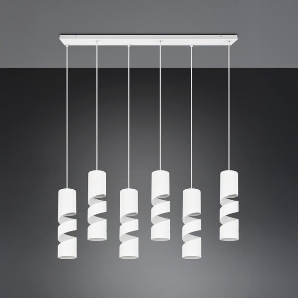 Trio Lighting Lampă suspendată Stream, alb Lungime 100 cm 6 becuri metalice GU10, reglabil, Alb, Camera de zi / sufragerie, Metal, Modern