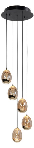HighLight Lampă suspendată Golden Egg, chihlimbar/galben Ø 30 cm 5 becuri sticlă/metal, reglabil, Auriu / Alamă, Camera de zi / sufragerie, Metal, Modern