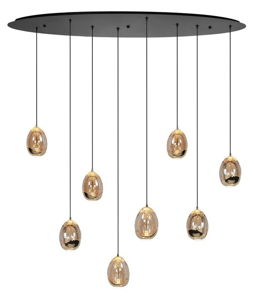 HighLight Lampă suspendată Golden Egg, chihlimbar / aur, lungime 100 cm, 8 becuri din, reglabil, Camera de zi / sufragerie, Metal, Modern