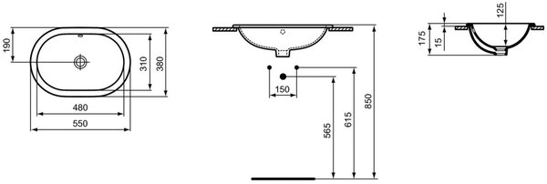 Ideal Standard Connect lavoar 55x38 cm ovale încastrat alb luciu E504701