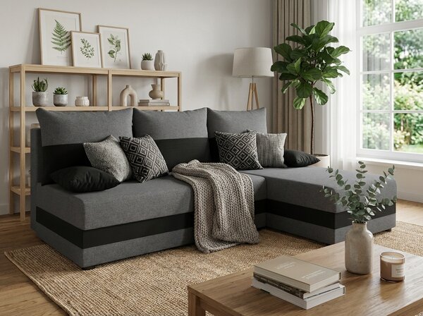 Coltar extensibil de colt VALERIO SLIM, gri inchis/antracit, reversibil, 200x140 cm + 2 perne GRATUIT