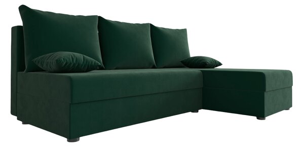 Coltar extensibil de colt VALERIO SLIM, verde inchis, reversibil, 200x140 cm + 2 perne GRATUIT