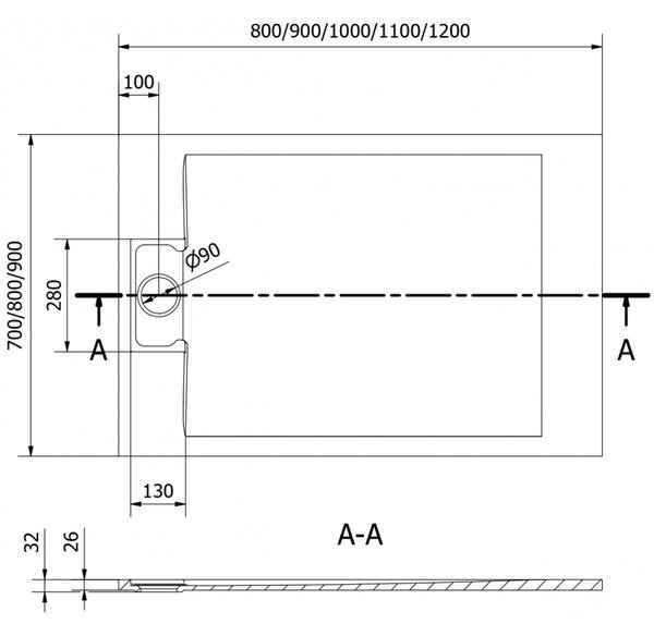 Mexen Otto brodzik dreptunghiular SMC 100 x 90 cm, negru - 4N709010