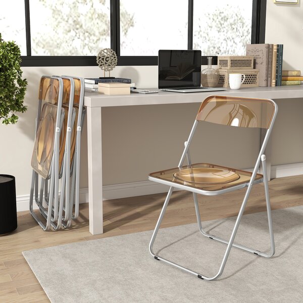 HOMCOM Set de 4 Scaune Pliabile din Acril, Scaune Pliabile Economisitoare de Spațiu din Oțel, Scaun Pliabil pentru Interior pentru Casă, Birou, Petreceri și Evenimente, 47x48x75 cm, Portocaliu | Aosom Romania