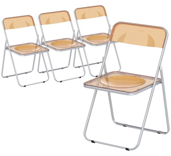 HOMCOM Set de 4 Scaune Pliabile din Acril, Scaune Pliabile Economisitoare de Spațiu din Oțel, Scaun Pliabil pentru Interior pentru Casă, Birou, Petreceri și Evenimente, 47x48x75 cm, Portocaliu | Aosom Romania