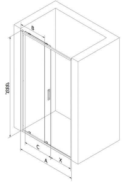 Mexen Exo uși de duș glisante 105 cm, transparent, negru - 8151-105-000-70-00