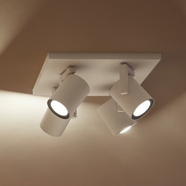 Philips Hue Spot LED pentru tavan Argenta, alb, 4 becuri RGB CCT, reglabil, Alb, Camera de zi / sufragerie, Metal, Modern