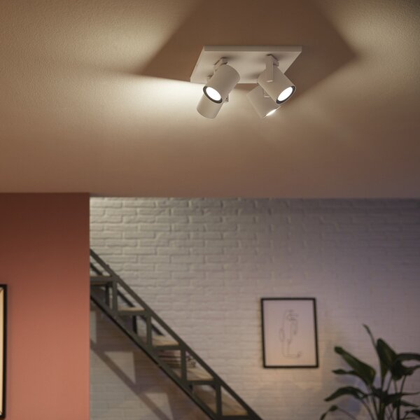 Philips Hue Spot LED pentru tavan Argenta, alb, 4 becuri RGB CCT, reglabil, Alb, Camera de zi / sufragerie, Metal, Modern