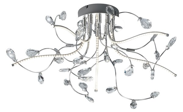 HELL Plafonieră Crystal, crom, 54 cm, Metalic, Camera de zi / sufragerie, Metal, Modern, Plafon rotund direct
