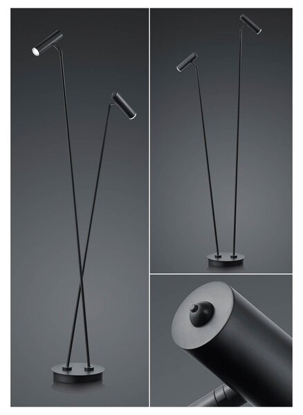 HELL Tom lampadar LED, 2 surse, negru, reglabil, Negru, Camera de zi / sufragerie, Metal, Modern