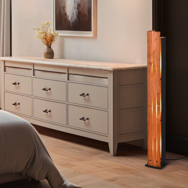 Trio Lighting Karuni lampadar, lemn, metal, maro deschis, negru, Lemn, Camera de zi / sufragerie, Lemn