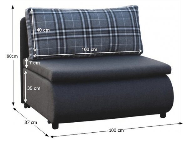 Fotoliu extensibil KENY NEW gri-model carouri, 100/90/87 cm