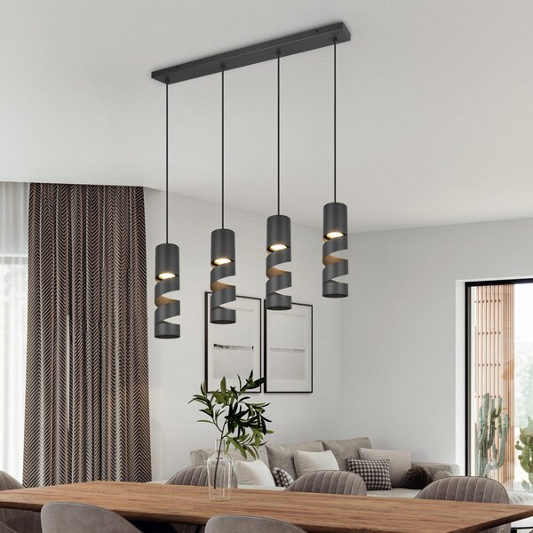 Trio Lighting Lampă suspendată Stream, negru Lungime 80 cm 4 becuri metalice GU10, reglabil, Negru, Camera de zi / sufragerie, Metal, Modern