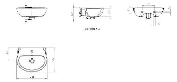 Deante Jasmin, chiuveta ceramica montata pe perete 457x364x169 mm, alb lucios, DEA-CDJ_6U4W