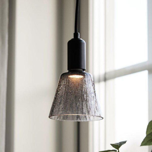 PR Home lampă suspendată Tilda, gri fum, Ø 12,5 cm, dop de sticlă, Gri, Camera de zi / sufragerie, Sticlă, Modern