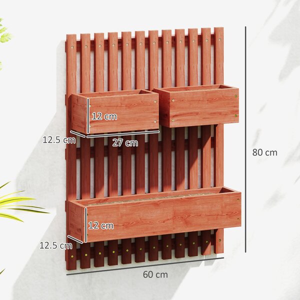 Outsunny Jardinieră Verticală cu Șipci și 3 Vase Detașabile, în Lemn de Brad, 60x16x80 cm, Maro | Aosom Romania