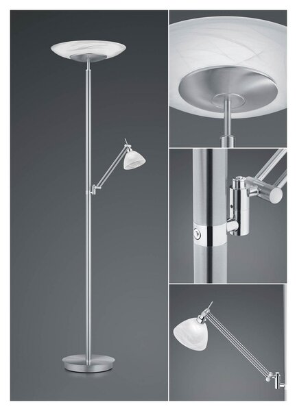 HELL Lampadar LED Findus, 2 becuri, nichel, reglabil, Gri, Camera de zi / sufragerie, Metal, Modern