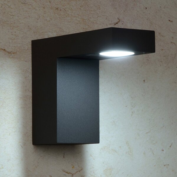 Lucide Aplică LED de exterior Texas, Negru, Metal, Modern, Soclu de perete jos