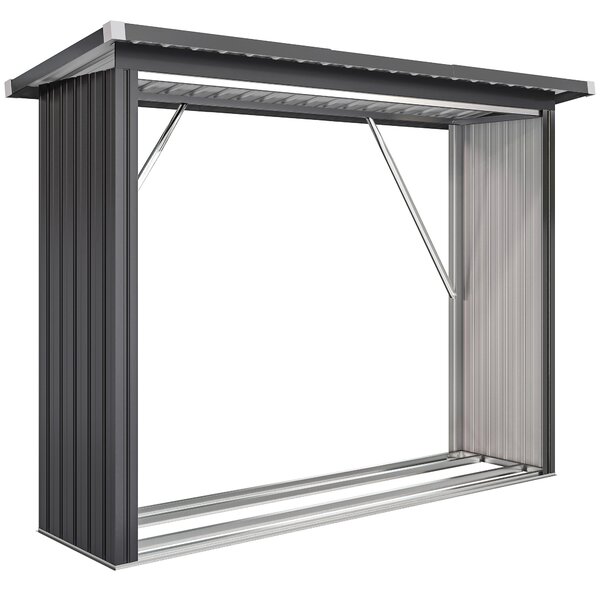 Outsunny Adăpost pentru Lemne din Oțel Exterior, Bază Ridicată și Acoperiș Înclinat, 213x66.5x150 cm, Gri Închis | Aosom Romania
