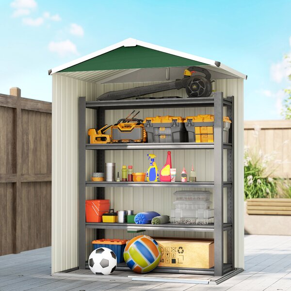 Outsunny Căsuță de Grădină 1.1m² din Oțel Galvanizat, Căsuță de Depozitare cu Ușă Glisantă Blocabilă, Acoperiș Înclinat, Mănuși, Căsuță de Unelte, 136x87x179 cm, Verde | Aosom Romania