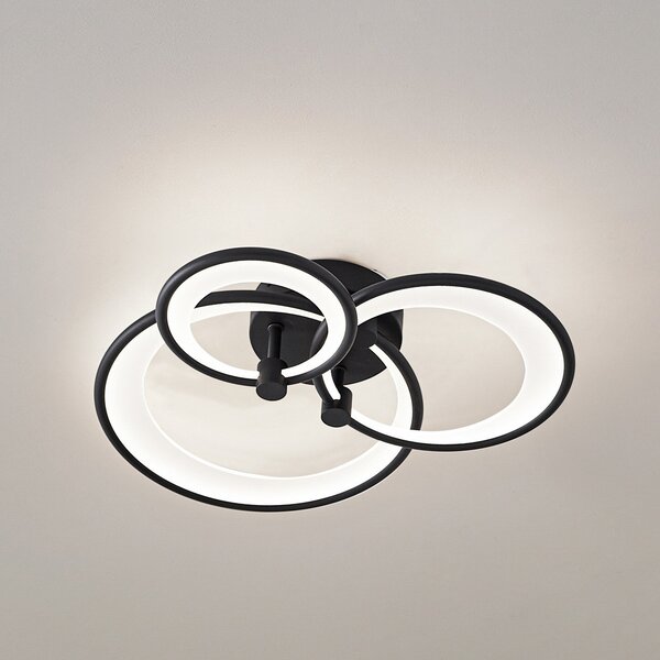 Lindby Plafonieră LED Sorma, negru, CCT, dimabil, reglabil, Negru, Camera de zi / sufragerie, Metal, Modern