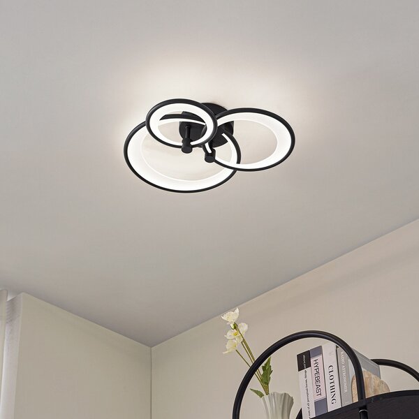 Lindby Plafonieră LED Sorma, negru, CCT, dimabil, reglabil, Negru, Camera de zi / sufragerie, Metal, Modern