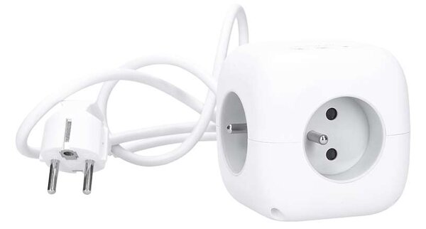 Prelungitor 3 prize + USB – cub, 2m, întrerupător, 3x1,0, alb