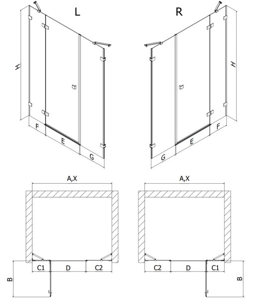 Ușă de duș Mexen Lunar, cu balamale pe dreapta, 120 cm, sticlă transparentă de 8 mm, profil grafit, 834S-120-050-95-00-P