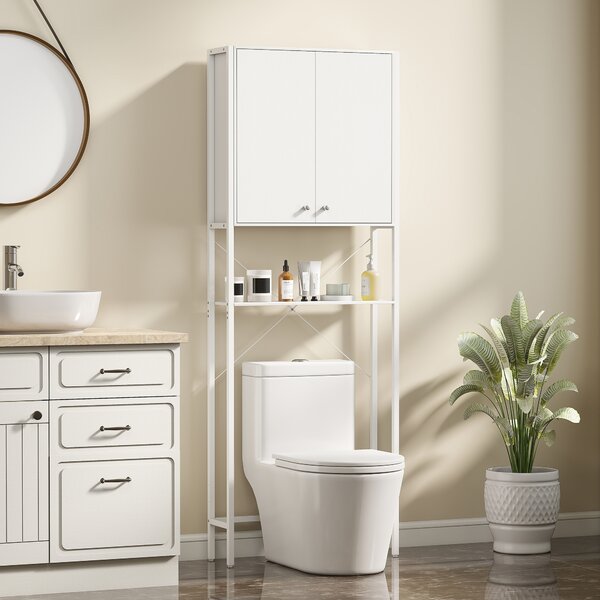 Mobilier HOMCOM pentru Baie Deasupra WC-ului cu Dulap și Raft Deschis, Mobilier Salvaspazio cu Picioare din Metal pentru Baie și Spălătorie, 64x20x180 cm, Alb | Aosom Romania