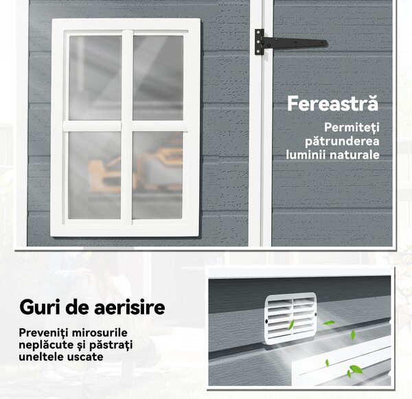 Outsunny Căsuță de Grădină pentru Depozitare Unelte 4.96m² Gri | Aosom Romania