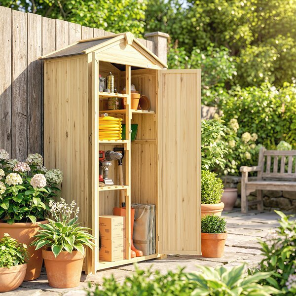 Outsunny Dulap de Grădină Căsuță pentru Unelte cu 3 Uși 93x53x168 cm Lemn Natural | Aosom Romania