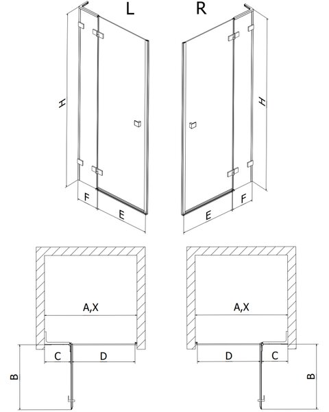 Mexen Lunar L, Ușă de duș cu balamale pe stânga 130 cm, sticlă transparentă de 8 mm, profil mat cupră, 834L-130-000-65-00-L