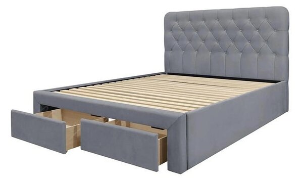 Pat 160x200 cu sertar MARISOL, stofa catifelata gri, cu somiera