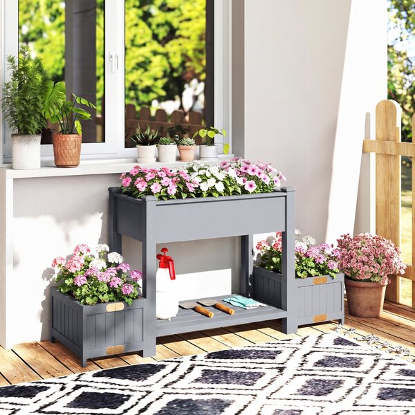 Outsunny Strat Înălțat pentru Grădină, Jardinieră cu Raft, 149x46x76cm, Gri | Aosom Romania