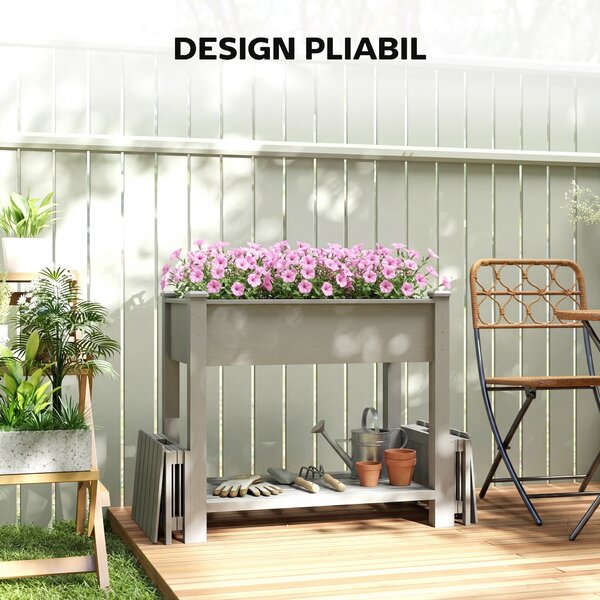 Outsunny Strat Înălțat pentru Grădină, Jardinieră cu Raft, 149x46x76cm, Gri | Aosom Romania