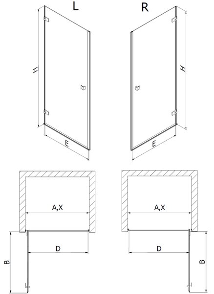 Mexen Lunar-B uși de duș batante stânga 65 cm, transparent, auriu periat - 832-065-000-55-00-L