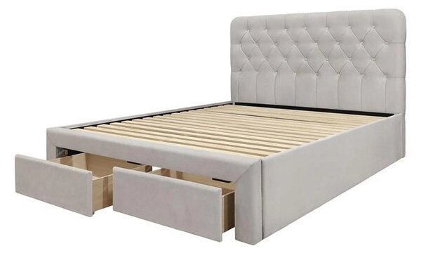 Pat 160x200 cu sertar MARISOL, stofa catifelata bej, cu somiera