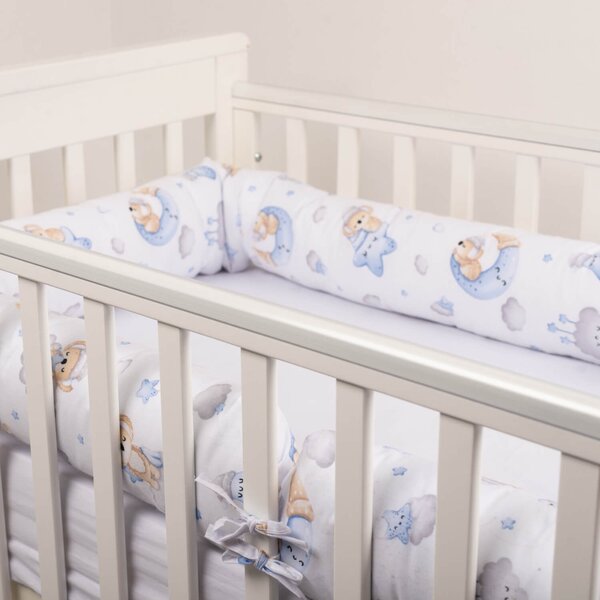 Set 2 aparatori laterale multifunctionale tip rulou pentru patut 120x60 cm Kidizi Koala Dreams blue, husa detasabila, diametru 10 cm