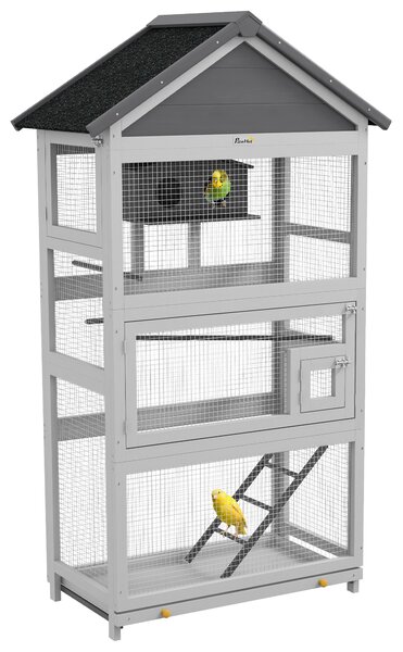 PawHut Colivie pentru Psari, Voliera de Exterior din Lemn pentru Pasari cu Suporturi, Colivie, Scara, Tavita Glisanta pentru Cinteze, Papagali
