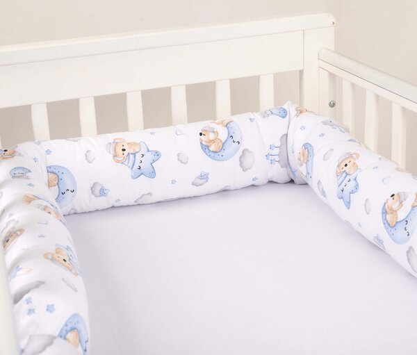 Set 2 aparatori laterale multifunctionale tip rulou pentru patut 120x60 cm Kidizi Koala Dreams blue, husa detasabila, diametru 10 cm