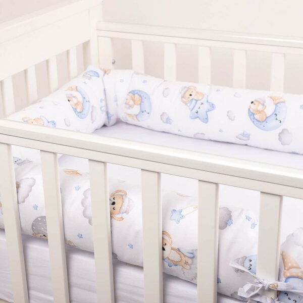 Set 2 aparatori laterale multifunctionale tip rulou pentru patut 120x60 cm Kidizi Koala Dreams blue, husa detasabila, diametru 10 cm