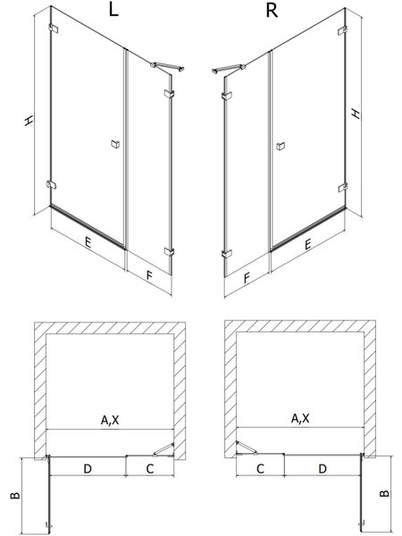 Mexen Lunar-B, ușă de duș pivotantă stânga 110 cm, sticlă transparentă de 8 mm, profil alb, 832S-110-050-20-00-L