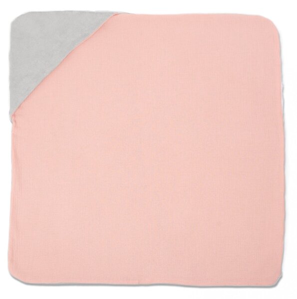 Prosop copii reversibil din muselina si frotir 80x80 cm Kidizi Ash Pink, delicat si absorbant
