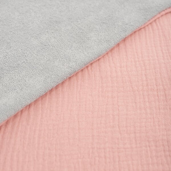 Prosop copii reversibil din muselina si frotir 80x80 cm Kidizi Ash Pink, delicat si absorbant