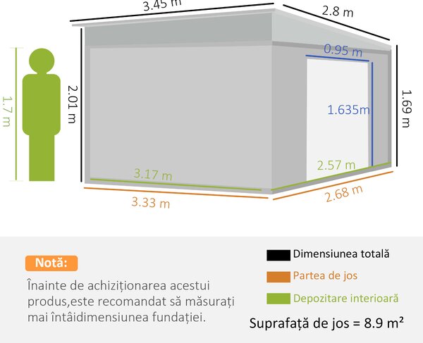 Outsunny Magazie de Grădină cu Ușă Glisantă din Oțel Zincat Gri | Aosom Romania