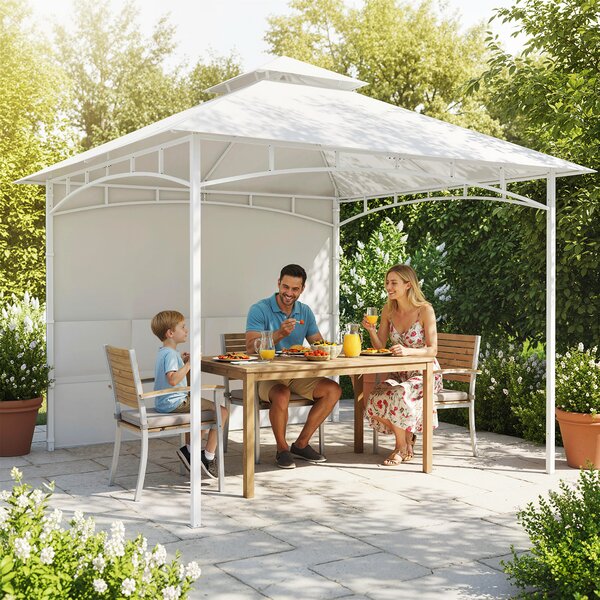 Outsunny Foișor de Grădină 3x3 m cu Corturi, Buzunare pentru Depozitare și Cârlig la Tavan, Foișor din Metal cu Acoperiș Dublu, Orificii de Drenaj, UV30+, Crem | Aosom Romania
