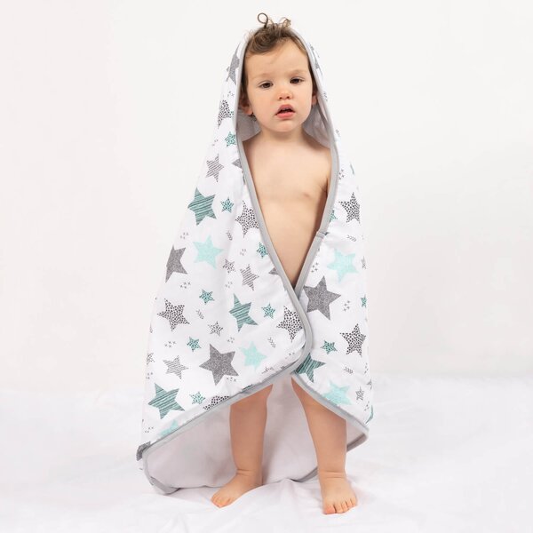 Prosop bebe 80x80 cm cu doua fete muselina si frotir Kidizi All Mint Stars