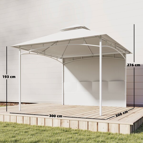 Outsunny Foișor de Grădină 3x3 m cu Corturi, Buzunare pentru Depozitare și Cârlig la Tavan, Foișor din Metal cu Acoperiș Dublu, Orificii de Drenaj, UV30+, Crem | Aosom Romania